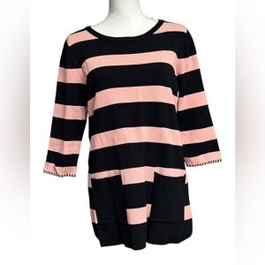 Lauren Michelle Sweater Lightweight Pink Black Stripes Pockets Medium NWT